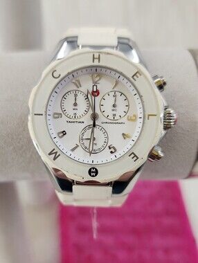 MICHELE Tahitian Jelly Bean White Watch, White Silicone Strap, PLEASE READ